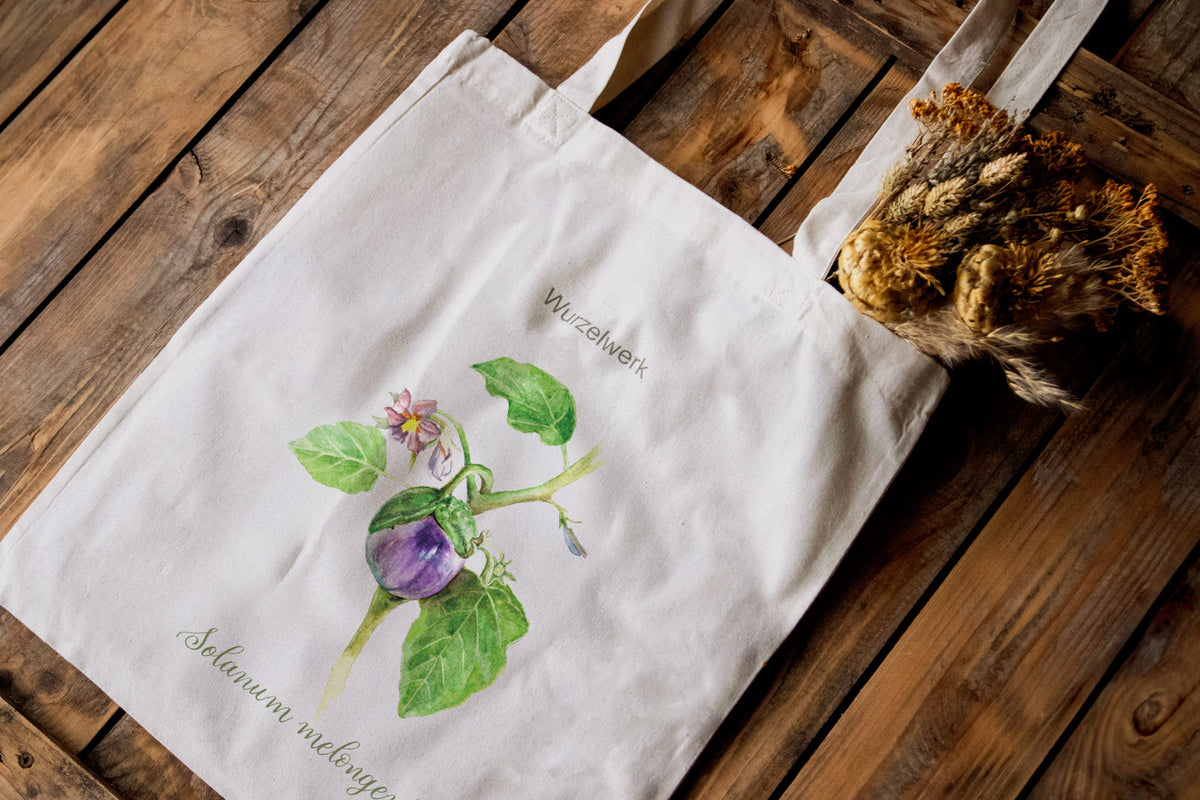 Jutebeutel mit Aubergine-Aufdruck 