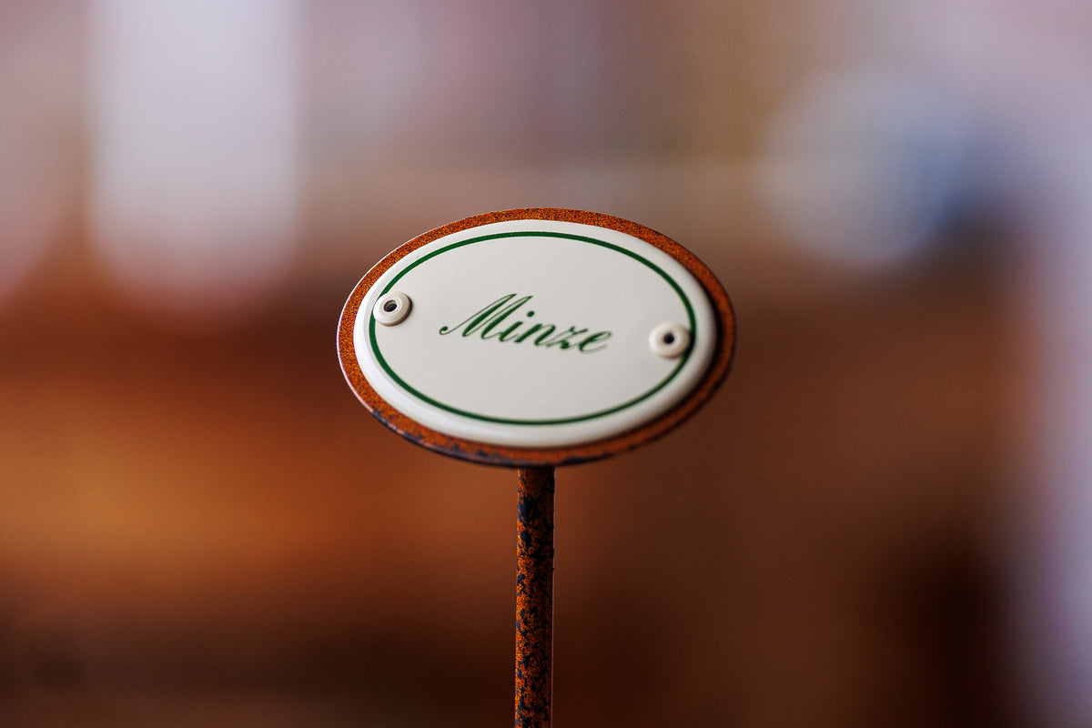 Kräuterschild "Minze" im Detail